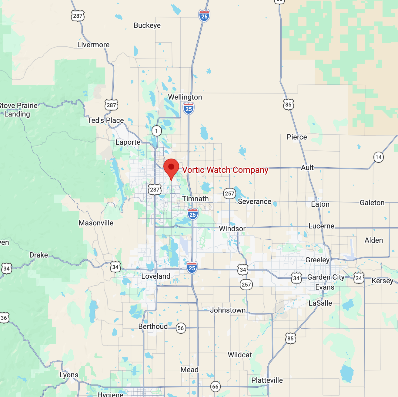 Map of a city with a red marker indicating a specific location.
